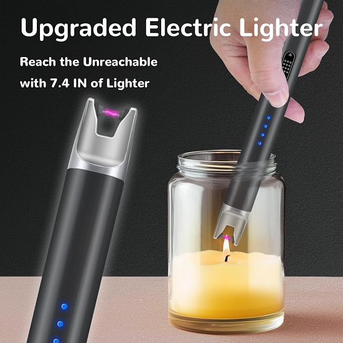 2 Pack Electric Candle Lighter USB Rechargeable Lighters Windproof Plasma Arc Lighters Flameless Type C Long Lighter with Safety Switch for Candle BBQ Camping Birthday Fireworks