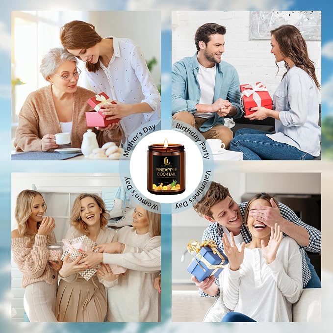 Pineapple Cocktail Candles, 7oz Pineapple Cocktail Scented Candle, Natural Soy Candles for Home Scented, Long Lasting with 50 Hour Burn Time, Gifts for Men Women