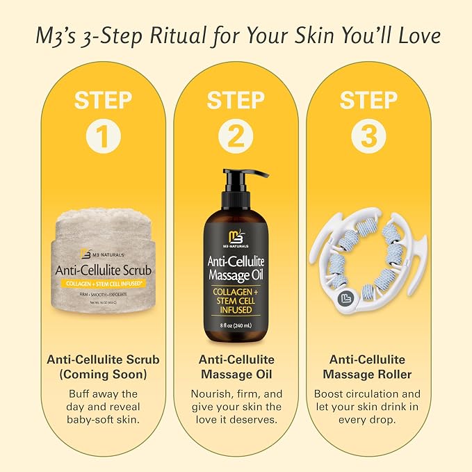 Firming Body Massage Oil with Collagen & Stem Cell – Helps Smooth the Appearance of Cellulite & Improve Skin Texture – Refreshing Aromatherapy Body Oil for Legs & Full Body – 8 Fl Oz by M3