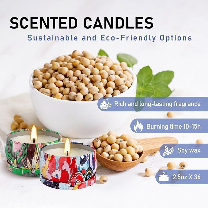 YOROXRG Scented Candles Gifts Set 36 Pack Soy Wax Travel Tin Jar Candles,Aromatherapy Candles for Home 2.5 OZ Scented Candles for Mom for Christmas, Birthday, Thanksgiving, Mother's Day,Valentine'sDay