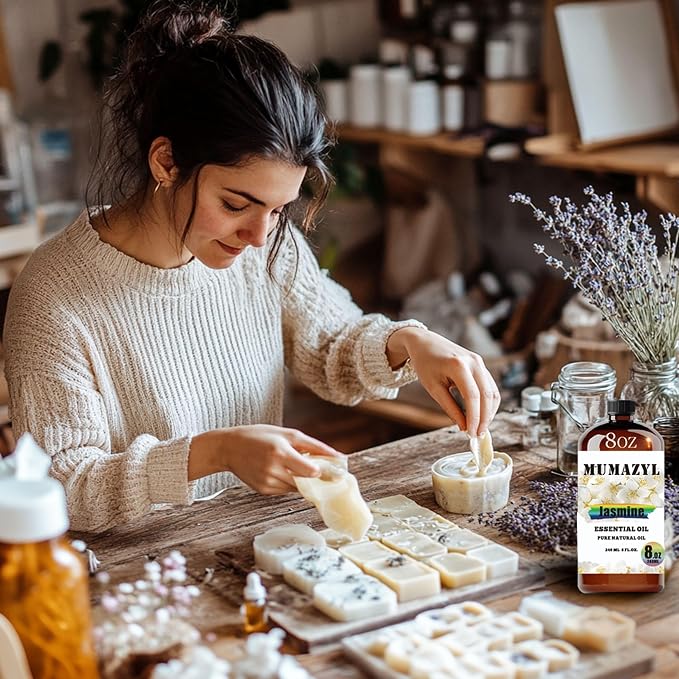 Jasmine Essential Oil, Jasmine Oil 8 Fl Oz 240ML for Diffuser Humidifier Yoga Cleaning DIY Candle Soap Making MUMAZYL Essential Oils
