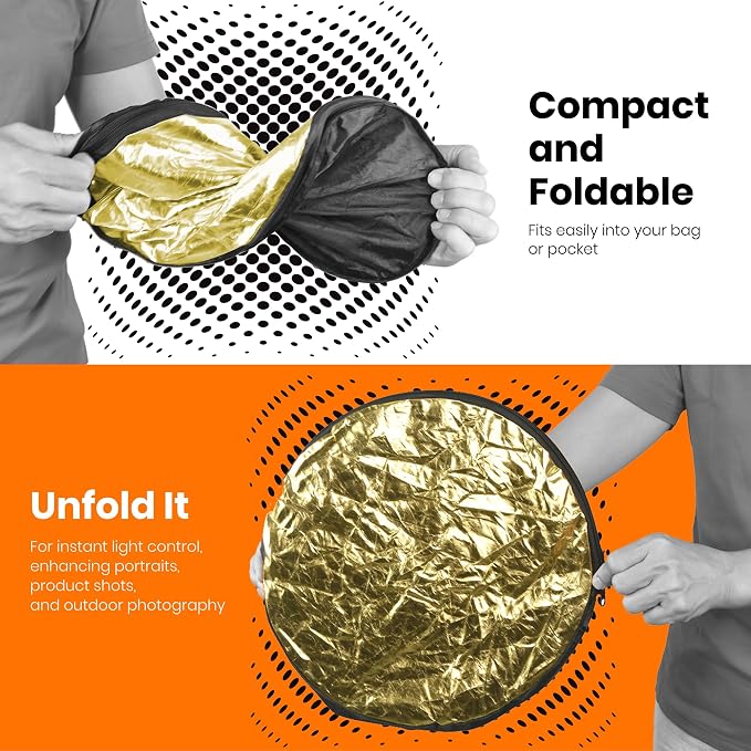 PhotoTrust Mini 5 in1 Pocket Reflector-Super Portable Reflector 12"/30cm Collapsible Multi-Disc Photography Light Reflector Diffuser-Silver/Gold/Black/White/Translucent for Studio/Macro Photography