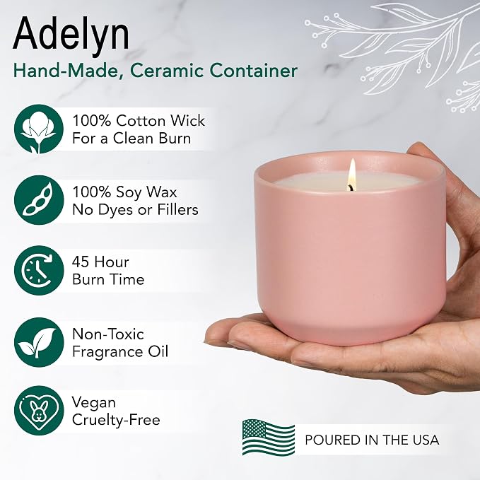 Hyggelight - The Growing Candle, Rosemary & Sage Scent, 8oz Ceramic Pot, Single Wick Aromatherapy Candles, 100% Soy for Women and Men, Adelyn