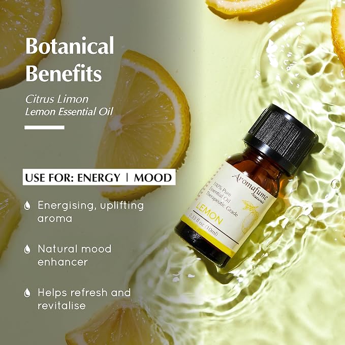 AROMAFUME Lemon Essential Oil - 100% Natural, Therapeutic Grade Essential Oils - Pure, Bright Aromatherapy Oil for Home Diffusers - Gifts for Her - 10ml