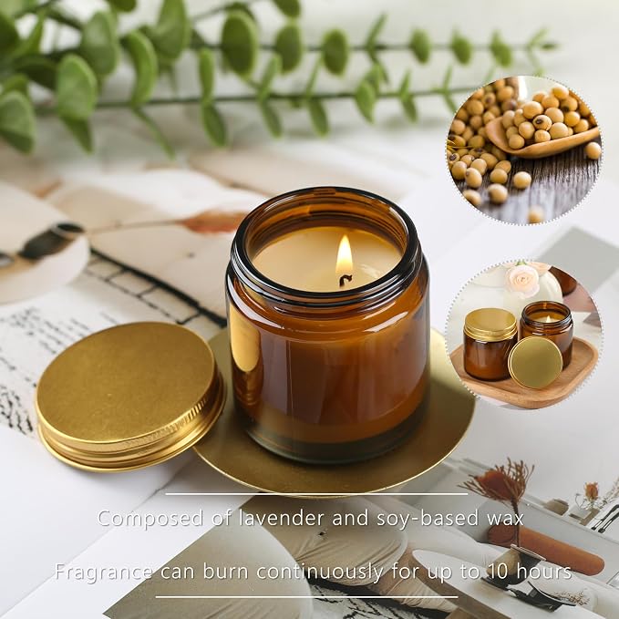 24 Pcs 4 Oz Mason Jar Candles, Vanilla Scented Soy Candles Bulk Set for Stress Relief and Relaxation, Great Favors for Wedding, Christmas, Housewarming Gifts (Gold,Amber Glass, Vanilla, 24)