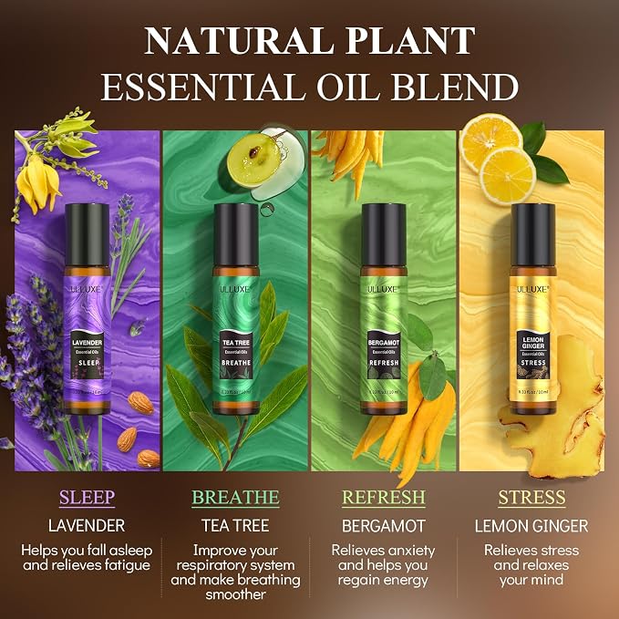 Essential Oils Roll On Set (Pack of 8) 8 Scent, Relaxing, Self Care Gifts for Women, Essential Oil Roller Set, Natural Aromatherapy Roll Oil Blends for Skin, Birthday Gifts for Wife, Mom & Girlfriend