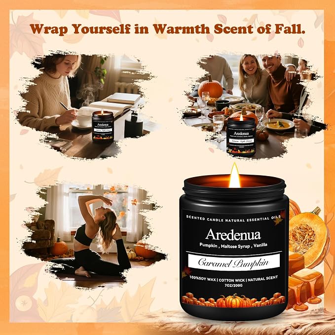 Caramel Pumpkin Candles – Warm Holiday & Winter Caramel Pumpkin Aroma, Cozy Christmas Seasonal Candles Gift, Hand-Poured Soy Candle for Christmas Home Décor & Cozy Seasonal Gifting