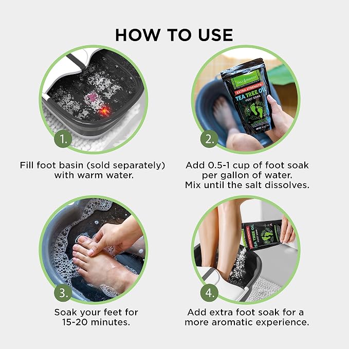 EXTRA STRENGTH Tea Tree Oil Foot Soak with Epsom Salt - Made in USA - for Toenails, Athlete's Foot, Itchy Feet, Stubborn Smelly Odor, Pedicure, Calluses -16 oz