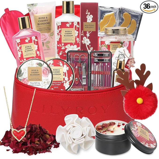 36Pcs Moisturizing Rose Bath and Body Gifts Skin Care Spa Gift Set for Women