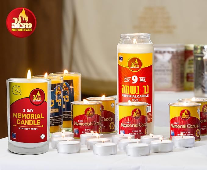 3 Day Yahrtzeit Candle - 2 Pack - 72 Hour Kosher Memorial and Yom Kippur Candle in Glass Jar - by Ner Mitzvah