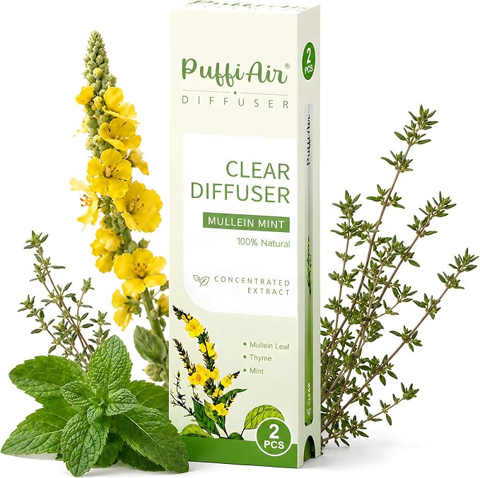 PUFFIAIR Botanical Fragrance Stick Set – Plant-Based Mullein, Thyme & Mint Botanical Scent, Portable Non-Electric Personal Fragrance Accessory, 2-Pack