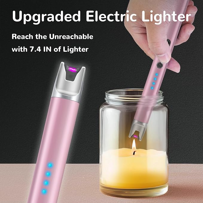 2 Pack Electric Candle Lighter USB Rechargeable Lighters Windproof Plasma Arc Lighters Flameless Type C Long Lighter with Safety Switch for BBQ Camping Birthday Fireworks(Pink+Blue)