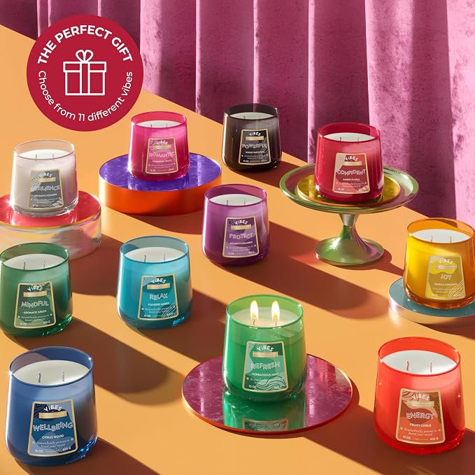 Candle-Lite Vibes Amber Floral Mood-Enhancing Scented Candles, 15 oz Jar, Aromatherapy, Proudly Poured in The USA, 2-Wick, 86 Hours Burn Time, Perfect Relaxation Gift