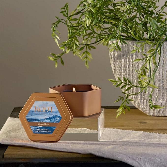 Root Candles Scented Candles in Travel Tin 24-Hour Honeycomb Traveler Handcrafted Beeswax Blend Candle, 4-Ounce, Waterline