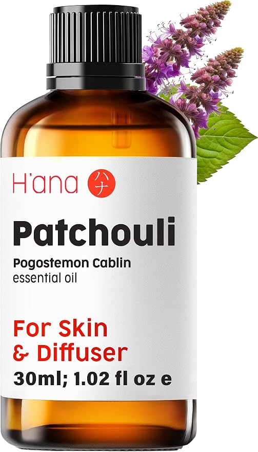 H'ana Patchouli Oil - 1.02 Fl Oz Patchouli Essential Oil for Hair, Skin, Diffuser, Aromatherapy & DIY