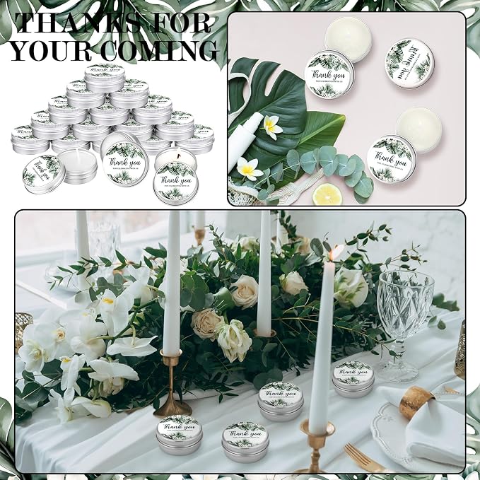 MTLEE 50 Pcs Wedding Candles Gift Favors for Guests 1 Oz Lavender Scented Soy Wax Aromatherapy Candle Favors for Bridal Shower Rustic Wedding Party Guests (Palm)