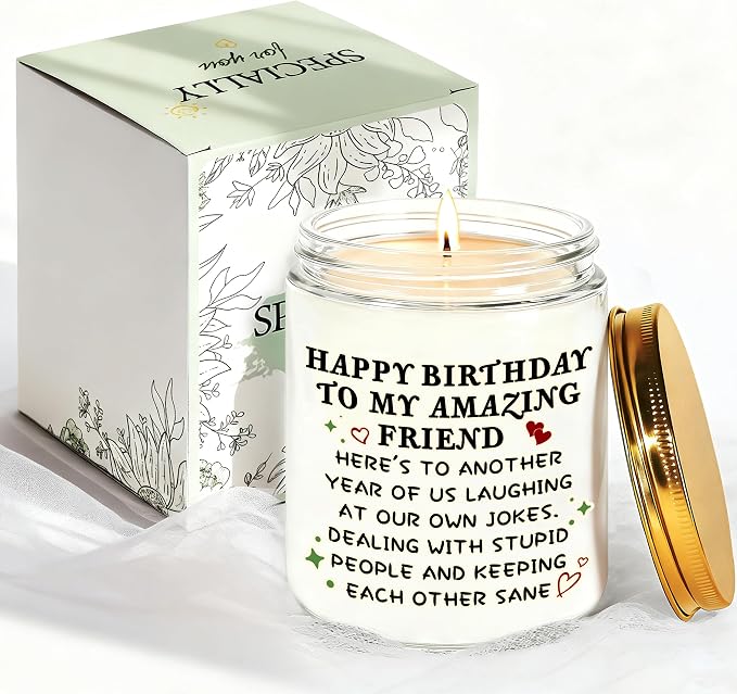Happy Birthday Gifts for Women - Best Friend Sisters Friendship Birthday Gifts for Her, Funny Present for Bestie BFF Coworker Classmate, Romantic Lavender Scented Candle - White