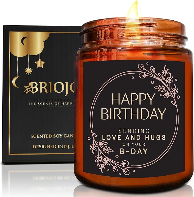 Birthday Gifts for Women Men - Sending Love Hugs Bday Candle for Her Him - 16th18th 21st 30th 40th 50th Happy Birthday Candle Gift for Sister Mom Wife Friends - Jasmine Relaxing Soy Spa Candle
