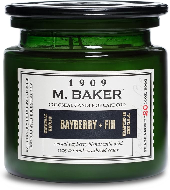 Colonial Candle Bayberry Fir Scented Jar Candle | 2-Wick Natural Soy Blend Wax Candle for Home | Relaxing Aromatherapy Candle Infused with Essential Oils | M. Baker Apothecary Glass Jar Candle