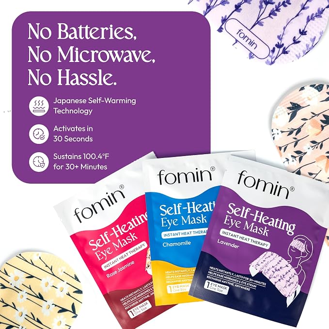 Fomin Steam Eye Mask - 20 Pack - Variety Pack - Self Heating Warm Compress for Dry Eyes, Puffy Eyes & Dark Circles, Disposable Sleep Mask for Home, Spa, Travel Essentials & Relaxation Gifts for Women