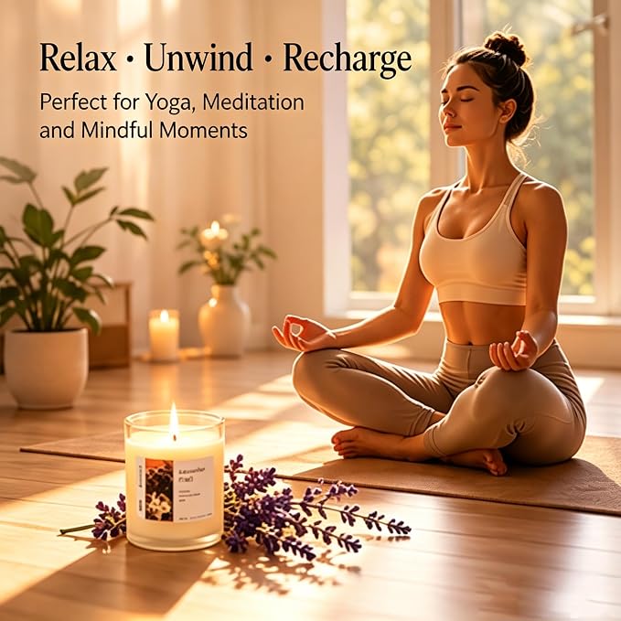 Lavender Scented Candle for Sleep & Relaxation, Natural Soy Wax Candle with Cotton Wick, 50 Hour Soy Candle Clean Burn Aromatherapy Candle for Home, Yoga, Spa & Gifts Meditation & Stress Relief