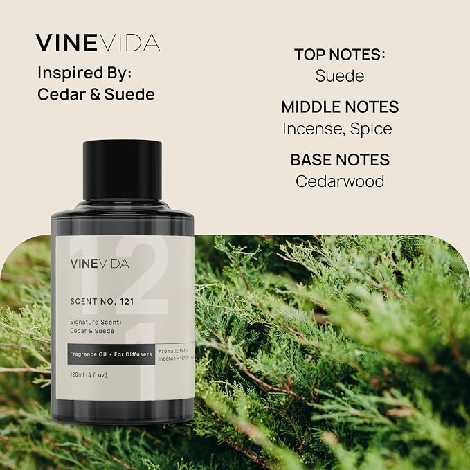 VINEVIDA [4 Oz] Inspired by: Cedar & Suede; Diffuser Oil Refill | Premium Scent Diffuser Oil for Home | Non-Toxic Fragrance