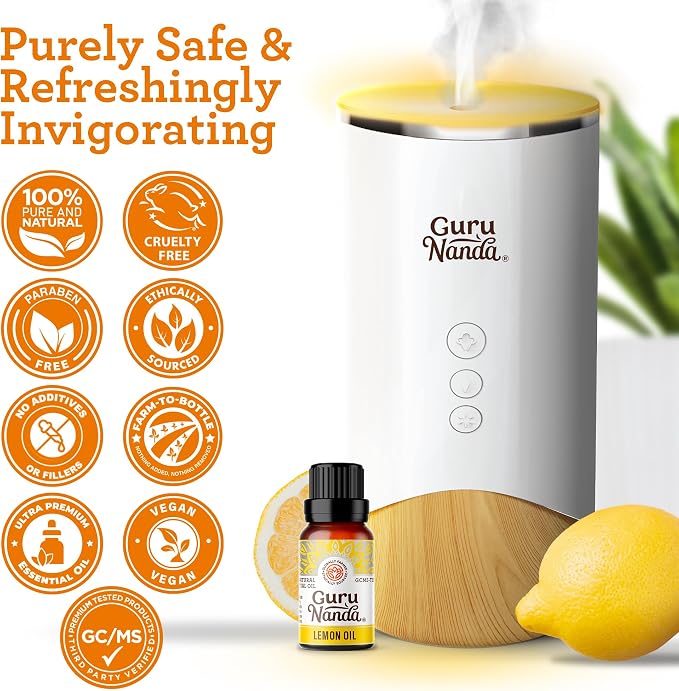 GuruNanda Lemon Essential Oil - 100% Pure, Natural, Undiluted Aromatherapy Oil for Diffusers, Massage & DIY Recipes - Fresh Citrus Scent (2x0.5 Fl Oz)