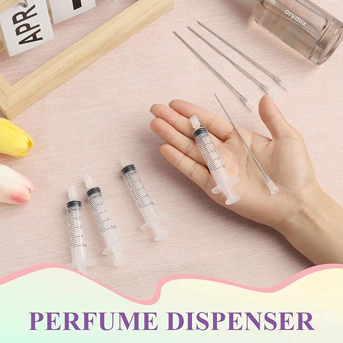4 Pack-5ml Plastic Perfume Syringe Extracto Decanter Kit with Blunt Stainless Needle Tip, Suitable for Perfume、Ink、Pen、Printer Filling, Refillable Liquid Dispensing and Measuring.