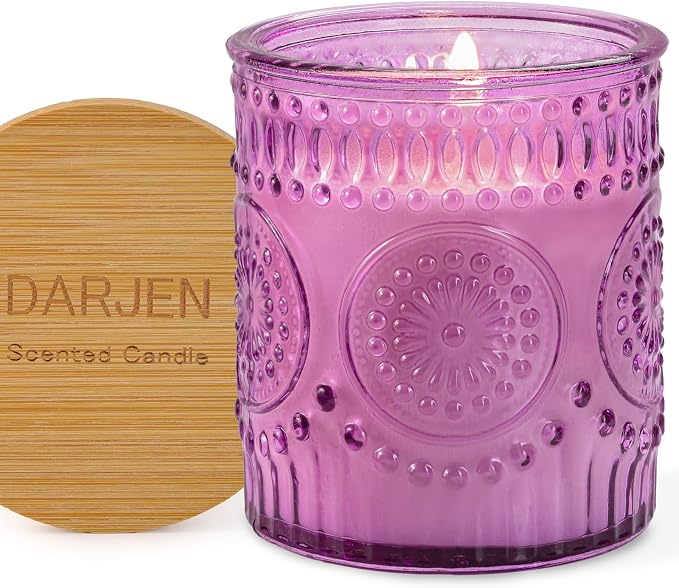 DARJEN Lavender Candles for Home- 5.3oz 35H Natural Soy Wax Aromatherapy Jar Candle with Strong Scent, Decorative Aesthetic Candles for Relax, Bedside, Laundry Room, Luxury Gift for Women