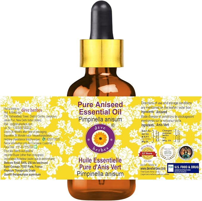 Deve Herbes Pure Aniseed Essential Oil (Pimpinella anisum) with Glass Dropper Steam Distilled 5ml (0.16 oz)