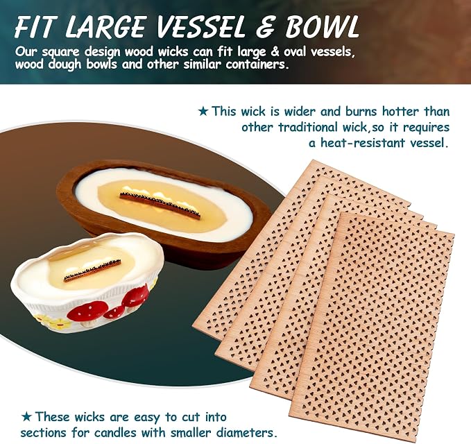 4 Set Large Wood Candle Wick Grid Design Large Wooden Wick 3.9x2.0inch / 100x50mm (Width*Height), Natural Crackling Wood Wick Core with Iron Stands for Soy Candle Making Candles Supplies