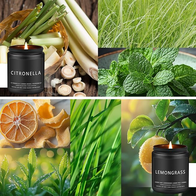 Citronella Candles Outdoor, Scented Candles Soy Jar Candle for Outdoor Patio Indoor Home Scented - Citronella/Lemon Eucalyptus/Lemongrass/Sage & Citrus, Gifts for Father Dad & Men (7oz - 4 Pack)