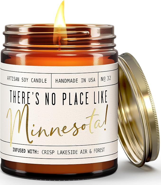 Minnesota Gifts, Minnesota Decor for Home - 'There's No Place Like Minnesota Candle, w/Crisp Lakeside Air & Forest I Minnesota Souvenirs I Minnesota State Gifts I 9oz Jar, 50Hr Burn, USA Made