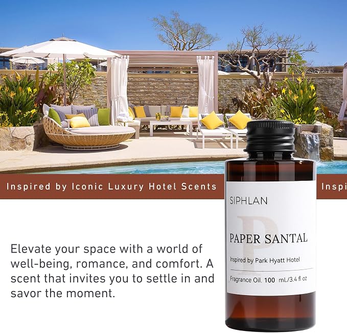 Paper Santal Hotel Collection Diffuser Oil – 100mL Luxury Aromatherapy Essential Oil for Diffusers & Waterless Diffusers – Premium Fragrance for Home & Office