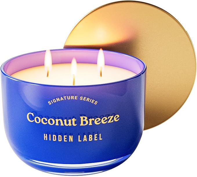 Coconut Breeze Scented Candle, 18oz Natural Soy Wax Non Toxic, 3-Wick Large Candles for Home, Up to 75Hours Long Lasting,Clean Burn Aromatherapy Candle for Home Decor and Housewarming Gifts