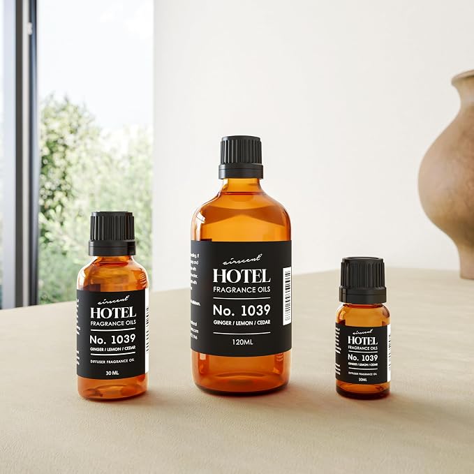 Hotel Diffuser Oil No. 1039 Inspired By The Nobu Hotel - Ginger Lemon Cedar - Premium Fragrance Oil for Ultrasonic and Waterless Diffusers and Crafting - 120 mL, 4 fl oz Glass Dropper Bottle