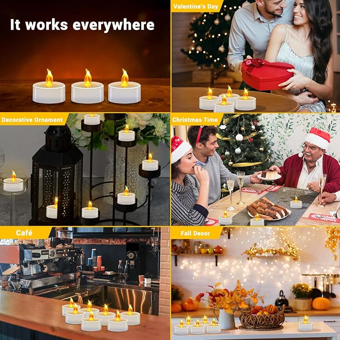 Tea Lights Battery Operated Candles LED Tea Lights Flameless Candles 200+ Hours Flickering Fake Tealights for Sweetest Day Wedding Home Decorations Party (Warm Yellow, 12 Pack)