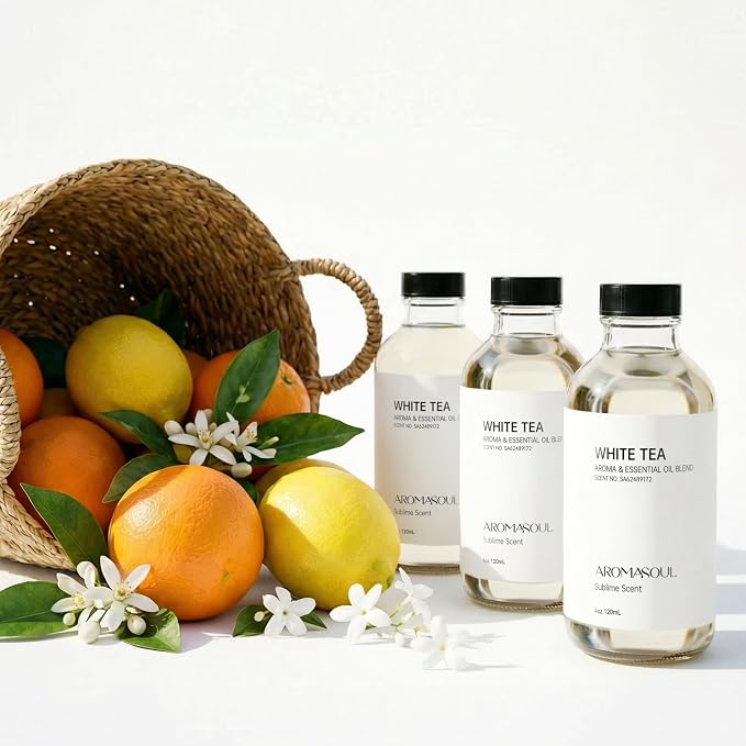 AROMASOUL Hotel Diffuser Oil Inspired by The White Tea Scent - Premium Fragrance Oil No. SA62489172 for Ultrasonic and Waterless Diffusers - 120 mL, 4 fl oz