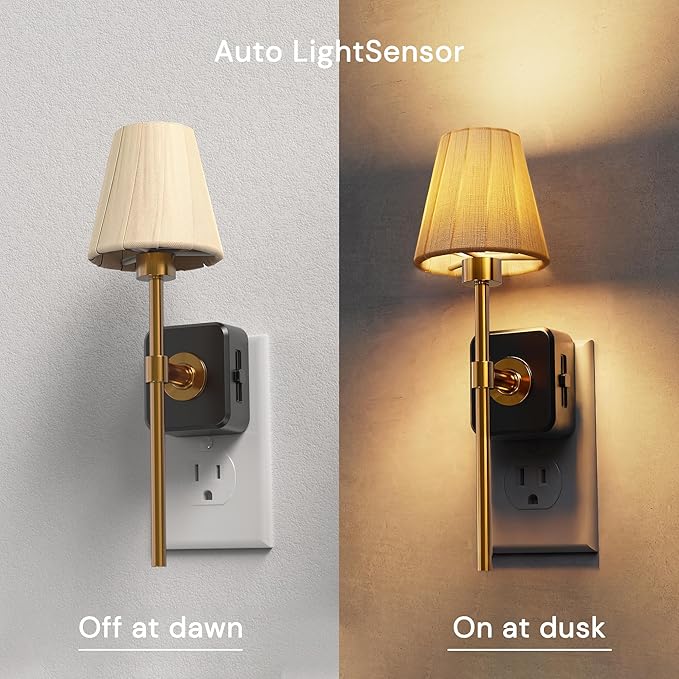 L LOHAS LED Night Lights Plug into Wall, 2 Pack Pleated Fabric Cover Night Light, Dusk to Dawn Sensor Vintage Nightlight, 0-100LM Dimmable, for Bedroom Living Room Hallway