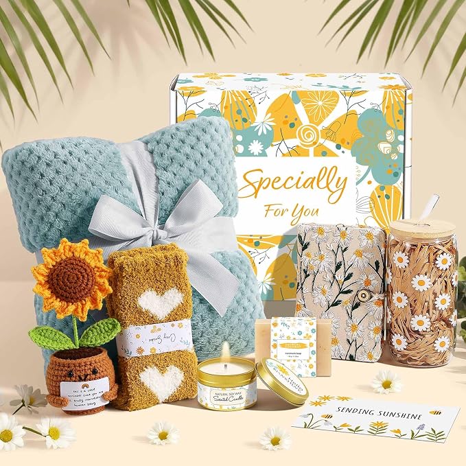Wasocol Self Care Gifts for Women Gift Baskets，Sending Sunshine Thinking of You Care Package Spa Gift Sets, Unique Happy Birthday Gifts for Women Mom Sister Wife Grandma Best Friends Her - Sage Green