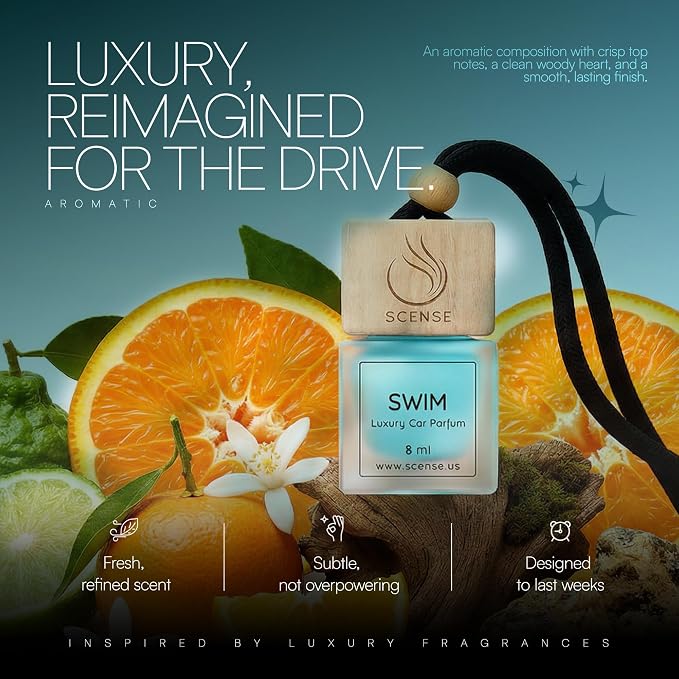SWIM Luxury Car Air Freshener for Men & Women | Perfume Style Car Fragrance Diffuser & Vent Clip | Odor Eliminating Long Lasting Fresh Car Scent Refillable | Premium Car Scent by SCENSE