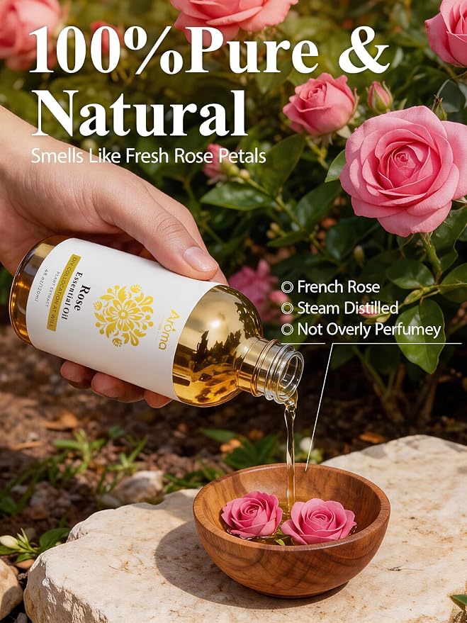 Rose Essential Oil 4 Fl Oz - Made in USA | Smells Like Fresh Rose Petals