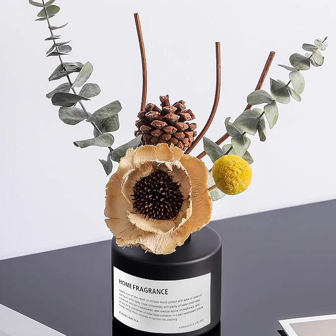 Reed Diffuser Set with Dried Flowers, 3.38fl.oz Fragrance Diffuser with Sticks, Scented Sticks Aroma Diffuser, Home & Office Décor for Air Fresheners, Bathroom (Lime Basil Citrus)