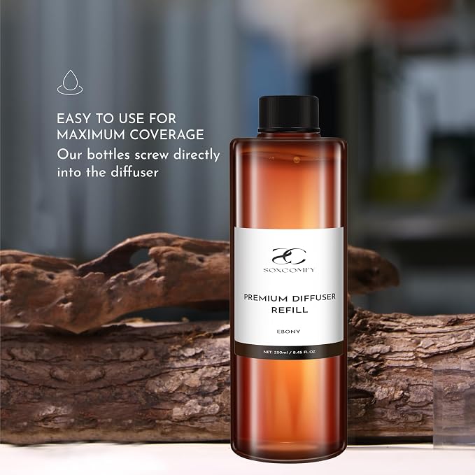 Diffuser Oil Refill, 250ml / 8.45 fl oz, Ebony - Reed & Aromatherapy Diffuser Oil, Long-Lasting Home Fragrance, Eucalyptus, Agarwood & Sandalwood Notes