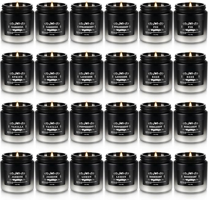 Scented Candle Set 24 Pack, Black&White, Candle for Home Scented, Odor Eliminating, Stress Relief, Long Lasting Soy Wax Gift Set