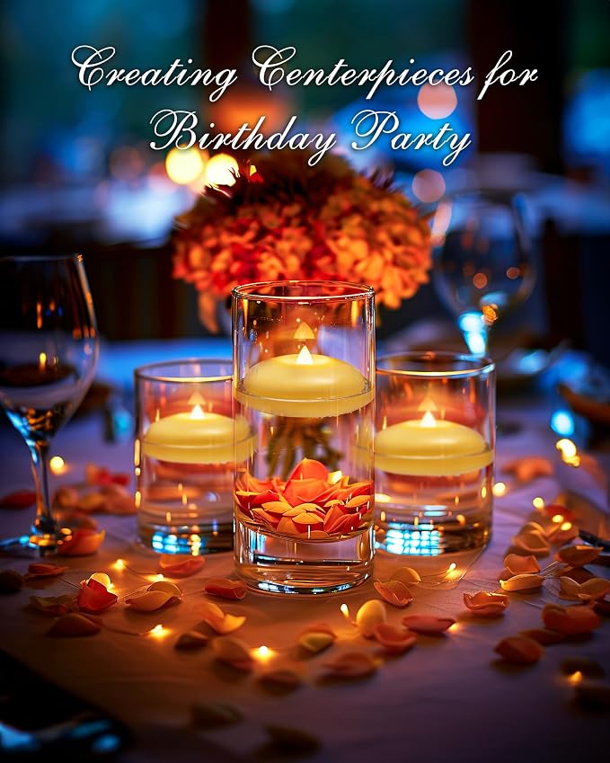 Homemory 6 Pack 3” Flameless Led Floating Candles, 200 Hour Battery Operated Flickering Waterproof Tealights for Cylinder Vases, Centerpieces at Wedding, Party, Pool, Holiday (Ivory Base)