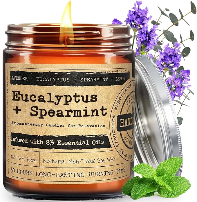 KOTKAS Lavender Eucalyptus Candles for Home Scented - 8oz Aromatherapy Soy Candles for Relaxation Stress Relief Soothing Yoga Meditation Spa Sleep Bath Calming Candle Gifts for Men and Women Non Toxic