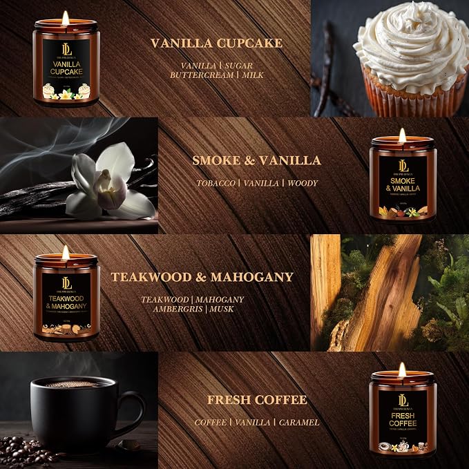 8 Pack Candles for Home Scented, Scented Candles Gifts Set for Women Men, 56 oz Soy Candle Set, Scents of Teakwood/Smoke Vanilla/Cologne/Coffee/Patchouli/Oak/Sandalwood/Cupcake