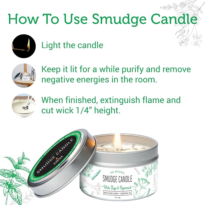 SOUL STICKS Smudge Candle for Cleansing House, Meditation, Chakra Healing, Aromatherapy | 3.5 Ounce Smudge Candle for Spiritual Cleansing (White Sage & Peppermint)