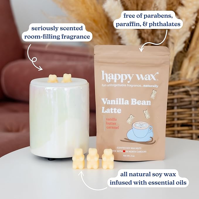 Happy Wax Vanilla Lovers Collection: Natural, Non-Toxic Scented Soy Wax Melts – Total 6oz Variety Pack: Vanilla Bean Latte, Vanilla Sugar, Vanilla Sandalwood